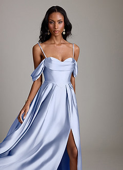 Azazie Loisa Abiti da Damigella Abito A-Line in Raso Elasticizzato a Spalla Scoperta Ghiaccio image3