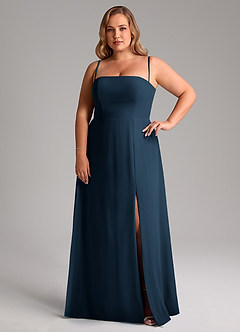 Azazie Wren Brautjungfernkleider Wandelbar A-Linie Seitliche Cut-Outs Chiffon Kleid Dunkelmarine image13