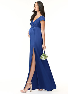 Azazie Allessia Maternity Bridesmaid Dresses A-Line Pleated Stretch Satin Floor-Length Dress image3