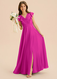 Azazie Anysa Junior Robe Trapèze en Mousseline de soie Rayé Fuchsia image3