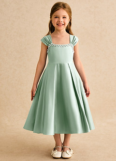 Azazie Yosemite Blumenmädchenkleider Ballkleid Herzausschnitt Matte Satin Kleid Agave image4