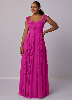 Barbie ♥ Azazie Bridesmaid Dresses Fuchsia A-Line with Pockets Chiffon Dress image8