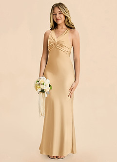 Azazie Hati Junior Vestido Oro de Satén Elástico de Corte Sirena image6