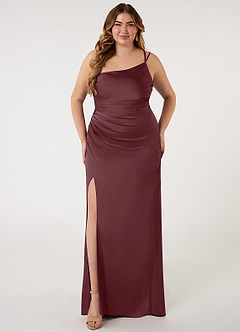 Azazie Eren Bridesmaid Dresses Sangria Mermaid One Shoulder Stretch Satin Dress image6