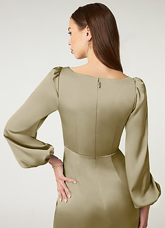 Azazie Mel Bridesmaid Dresses Moss Green Sheath Long Sleeve Stretch Satin Dress image6