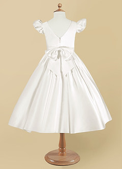 Azazie Violeta Flower Girl Dresses Ivory Ball-Gown Bow Matte Satin Dress image8