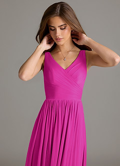 Azazie Keyla Bridesmaid Dresses Fuchsia A-Line Pleated Mesh Dress image6