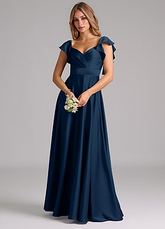 Azazie Leilani Bridesmaid Dresses Dark Navy A-Line Ruched Stretch Satin Dress image7