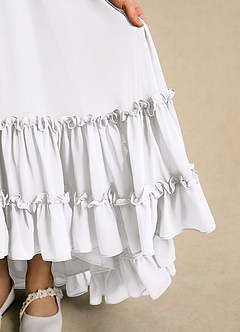 Azazie Kass Flower Girl Dresses White A-Line Pleated Chiffon Dress image7
