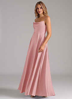 Azazie Elle Brautjungfernkleider A-Linie Plissee Stretch-Satin Kleid Puderrosa image6