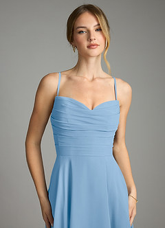 Azazie Ayla Brautjungfernkleider A-Linie Herzausschnitt Chiffon Kleid Puderblau image4