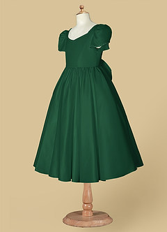 Azazie Juno Blumenmädchenkleider A-Linie Herzausschnitt Matte Satin Kleid Dunkelgrün image8