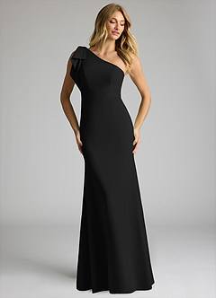 Azazie Rinna Bridesmaid Dresses Black Mermaid One Shoulder Stretch Crepe Dress image3