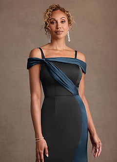 Azazie Constance Mother of the Bride Dresses Black Dark Navy Mermaid Off the Shoulder Stretch Satin Dress image5