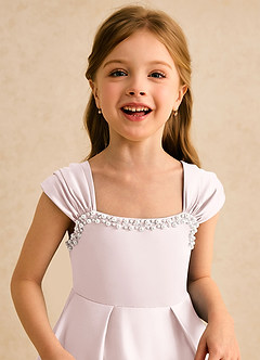 Azazie Yosemite Flower Girl Dresses Blushing Pink Ball-Gown Sweetheart Neckline Matte Satin Dress image7