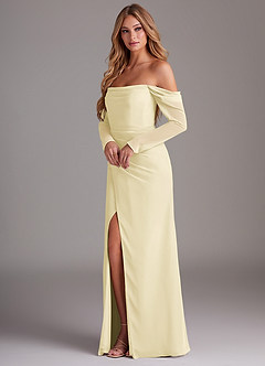 Azazie Hallie Bridesmaid Dresses Lemon Sorbet Mermaid Long Sleeve Chiffon Dress image3