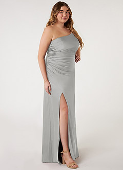 Azazie Eren Bridesmaid Dresses Silver Mermaid One Shoulder Stretch Satin Dress image8