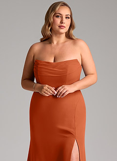 Azazie Saige Jurken voor bruidsmeisjes Converteerbaar Jurk van Chiffon met A-Lijn Off the Shoulder Verbrande Sinaasappel image11