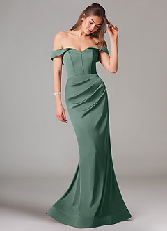 Azazie Everly Bridesmaid Dresses Eucalyptus Mermaid Off the Shoulder Stretch Satin Convertible Dress image6