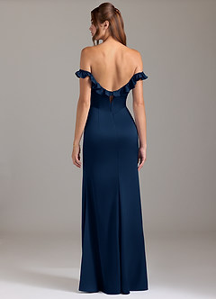 Azazie Callie Bridesmaid Dresses Dark Navy A-Line Ruched Stretch Satin Convertible Dress image7