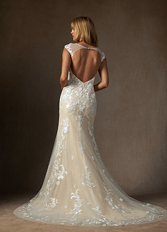 Azazie Salina Vestidos de novia Vestido de Blanco Diamante Champán de Tul de Corte Sirena con Corazón Lentejuelas image2