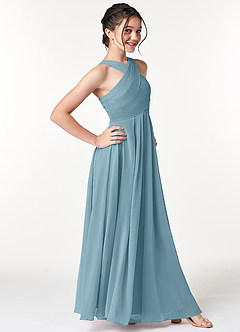Azazie Kaleigh Junior Agave A-Line Pleated Chiffon Dress image3
