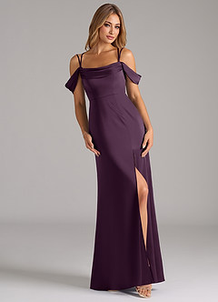 Azazie Callan Bridesmaid Dresses Plum A-Line Pleated Stretch Satin Convertible Dress image1
