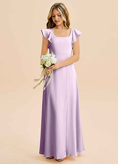 Azazie Bondi Junior A-Line Sideslids Stræk satin Gulv-længde Junior brudepige Kjole image5