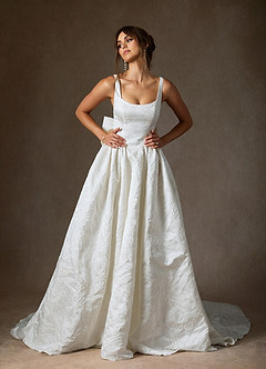 Azazie Skylin Wedding Dresses Diamond White Ball-Gown with Pockets Floral Jacquard Dress image10