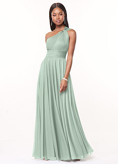 Azazie Charlize Bridesmaid Dresses Agave A-Line One Shoulder Mesh Dress image1