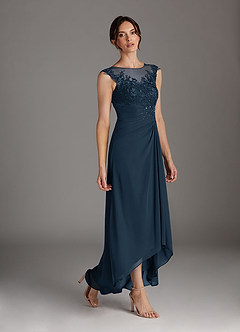 Azazie Endora Final Sale Dark Navy A-Line Scoop Lace Chiffon Dress image3