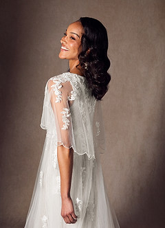 Azazie Renesmee Vestidos de novia Vestido de Diamante Blanco de Tul de Corte en A con Lentejuela image6