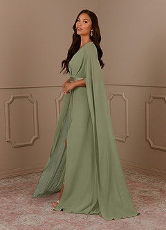 Azazie Isa Mother of the Bride Dresses Pistachio A-Line V-Neck Pleated Chiffon Dress image2