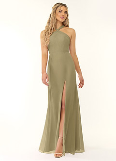 Azazie Rue Bridesmaid Dresses Moss Green A-Line Halter Chiffon Dress image1
