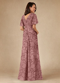 Azazie Emmeline Mother of the Bride Dresses Dusty Rose A-Line Pleated Floral Burnout Dress image2