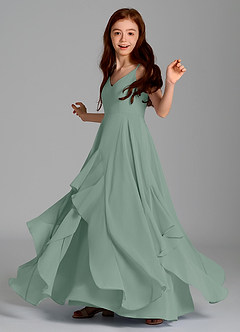 Azazie Karan Junior Dusty Blue A-Line Chiffon Dress image5