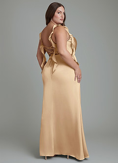 Azazie Jessamine Bridesmaid Dresses Champagne Sheath Corset Stretch Satin Dress image9