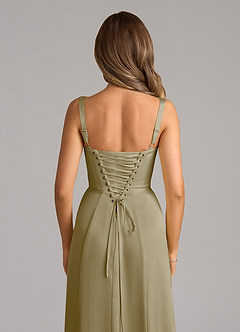 Azazie Amaris Vestidos de damas de honor Vestido de Musgo Verde de Satén Elástico de Corte en A con Corsé image6