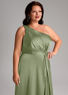 Azazie Brooke Bridesmaid Dresses Pistachio A-Line One Shoulder Stretch Satin Dress image6