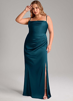 Azazie Leonis Bridesmaid Dresses Ink Blue Mermaid Pleated Stretch Satin Convertible Dress image11