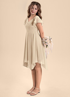 Azazie Janeaurelia Junior Abito A-Line in Chiffon Plissettato Champagne image5