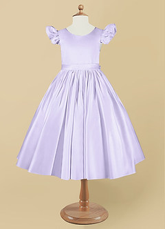 Azazie Violeta Blumenmädchenkleider Ballkleid Schleifen Matte Satin Kleid Flieder image7