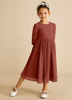 Azazie Lolo Flower Girl Dresses Auburn A-Line with Sleeves Chiffon Dress image2