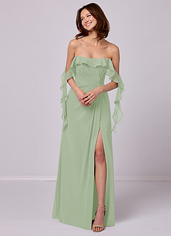 Barbie ♥ Azazie Bridesmaid Dresses A-Line Off the Shoulder Chiffon Floor-Length Dress image4