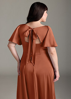 Azazie Kimber Bridesmaid Dresses Cedar Rose A-Line Ruched Stretch Satin Dress image12