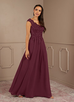 Azazie Amethyst Mother of the Bride Dresses Cabernet A-Line V-Neck Sequins Chiffon Dress image3