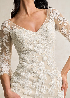 Azazie Neela Hochzeitskleider Meerjungfrau-Linie V-Hals Spitze Tüll Kleid Diamantweiß Champagner image8
