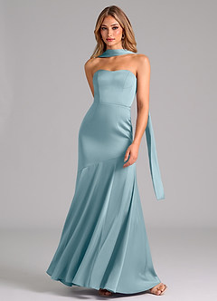 Azazie Shiloh Bridesmaid Dresses Moody Blue Mermaid Strapless Stretch Satin Convertible Dress image4