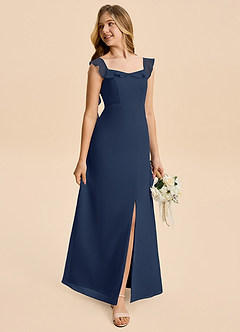 Azazie Cindy Junior Dark Navy A-Line Ruched Chiffon Dress image4