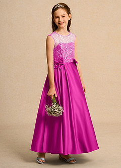 Azazie Candy Girl Flower Girl Dresses Fuchsia Ball-Gown Bow Matte Satin Dress image7